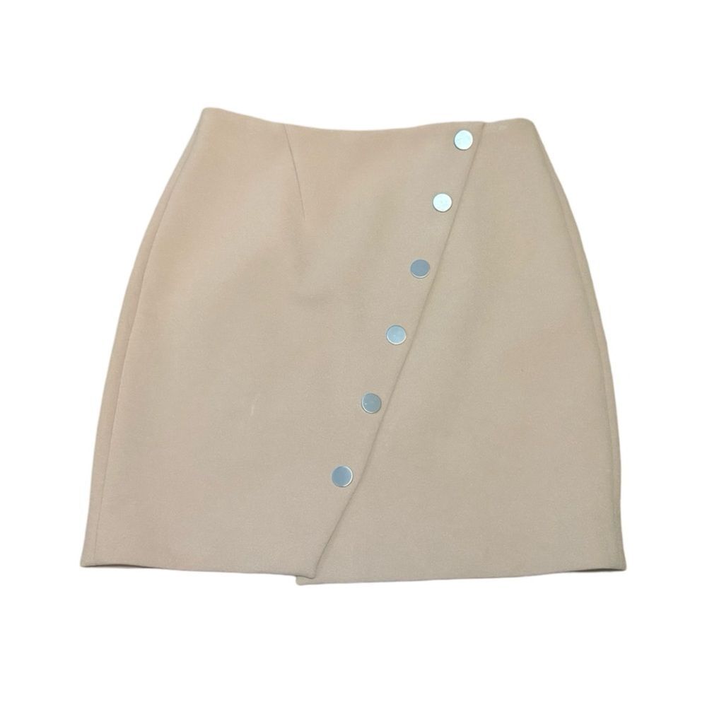 Maje NWOT Justine Snap Button A Line Mini Skirt Camel Asymmetric Sz 36 S US 4